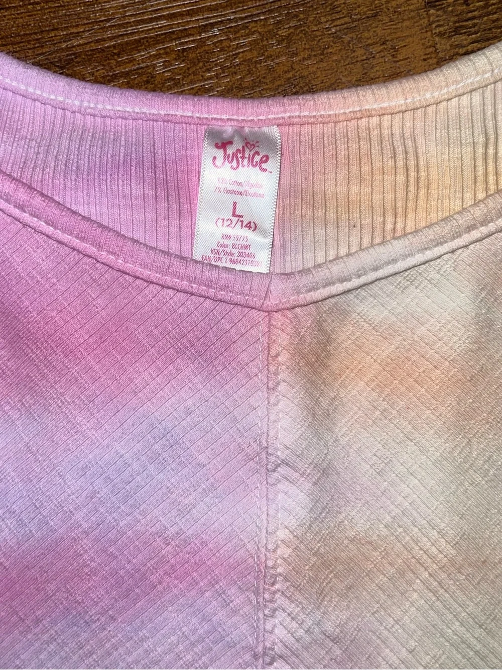 Justice Pastel Pink Lavender & Peach Ribbed Tie-Dye Ombre Tank Size L 12-14